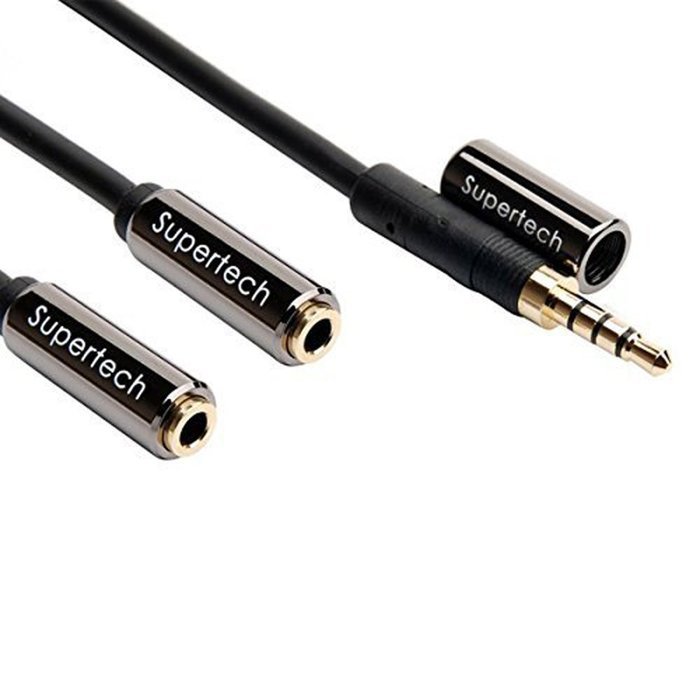 Supertech Slim 3.5mm Male to 2 x 3.5mm Female Aux Stereo Audio Splitter Cable 24K Gold Plated Metal Connector... N4