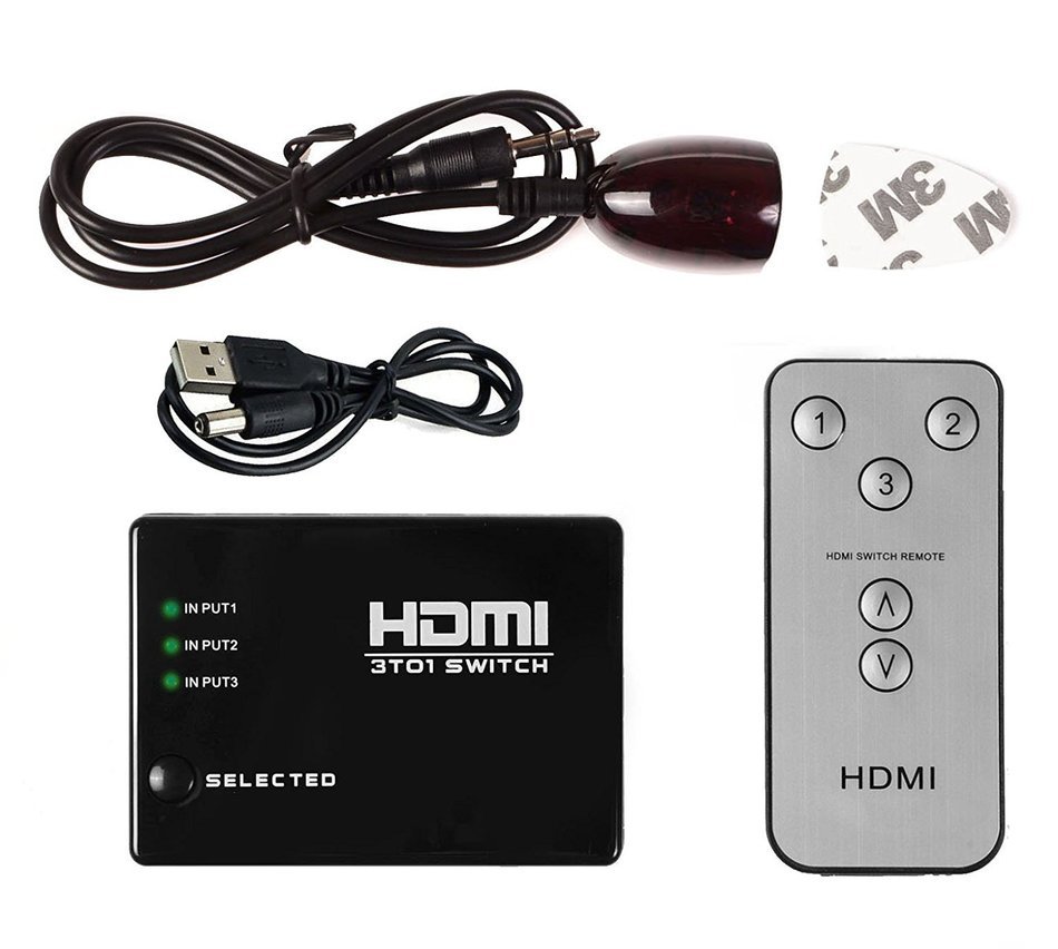 HDMI Switcher V1.3, Aibesser Intelligent 3 Input 1 Output HDMI Swither 3 Port Switch with IR remote for DVD,STB... N10