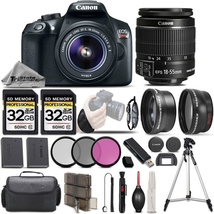 Canon EOS Rebel T6 Camera + Canon EF-S 18-55mm f/3.5-5.6 IS II Lens + 0.43X Wide Angle Lens + 2.2x Telephoto HD...