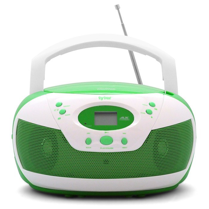 Tyler Portable Neon Green Stereo CD Player with AM/FM Radio and Aux & Headphone Jack Line-In (TAU105-NGRN) N2