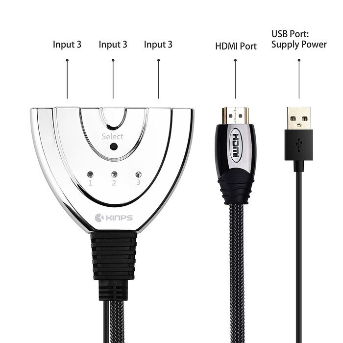 HDMI Switcher, Kinps&reg; 3 Port HDMI Switch for Switching Multiple Input Sources, High Speed Supports High Resolution... N7