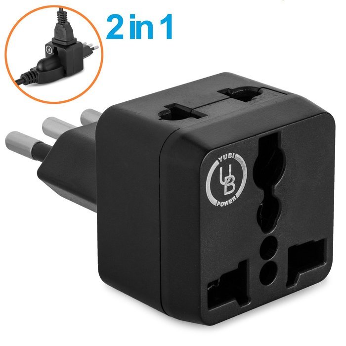 Yubi Power 2 in 1 Universal Travel Adapter with 2 Universal Outlets - Built in Surge Protector - 3 Pack - Black... N106