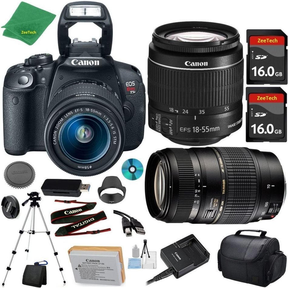 Canon EOS Rebel T5i Camera with 18-55mm IS STM Lens + Tamron 70-300mm AF + 2pcs 16GB Memory + Camera Case + Card...