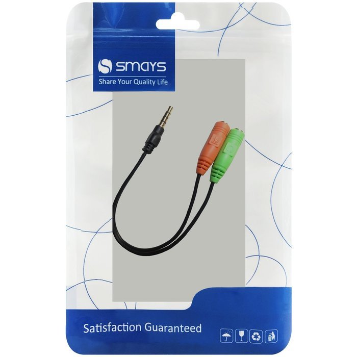 Smays 3-Ring 3.5mm to Microphone and Earphone Jack Audio Adapter Cable (7-Inches = 18 Centimeters) N2