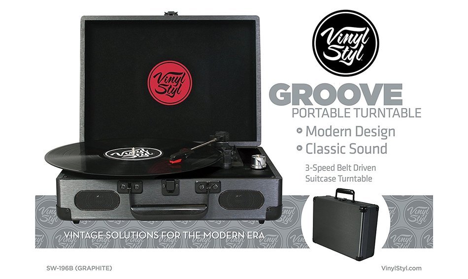 Vinyl Styl Groove Portable 3 Speed Turntable (Graphite) N5