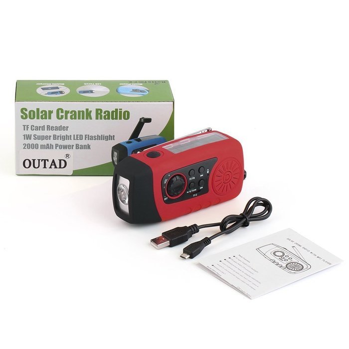 Solar LED Flashlight, OUTAD Portable Hand Crank Self Powered Emergency Radio with 2000mAh Smart Phone Charger,... N6