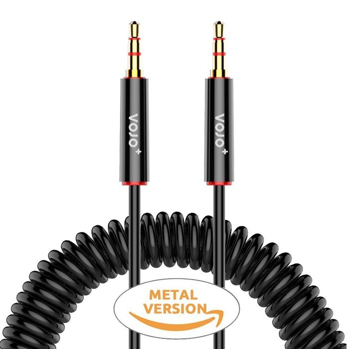 VOJO (2 Pack) 3.5mm Auxiliary Audio Cable 6ft Coiled Aux Cord for Car with Male to Male Gold Plated Jack, Tangle-free... N16