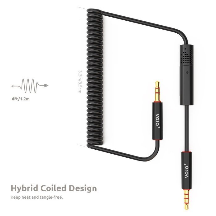 VOJO (2 Pack) 3.5mm Auxiliary Audio Cable 6ft Coiled Aux Cord for Car with Male to Male Gold Plated Jack, Tangle-free... N17