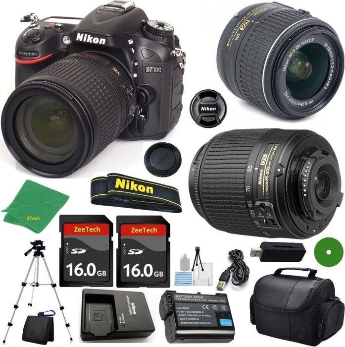 Nikon D7100 - International Version (No Warranty), 18-55mm f/3.5-5.6 DX VR, Nikon 55-200mm f4-5.6G ED DX Nikkor... N3