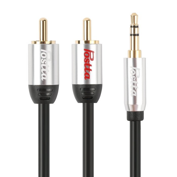 Postta 3.5mm to 2RCA Stereo Audio Cable(20 Feet)Gold Plated Dual-Shielding with Premium AL-Shell -Black
