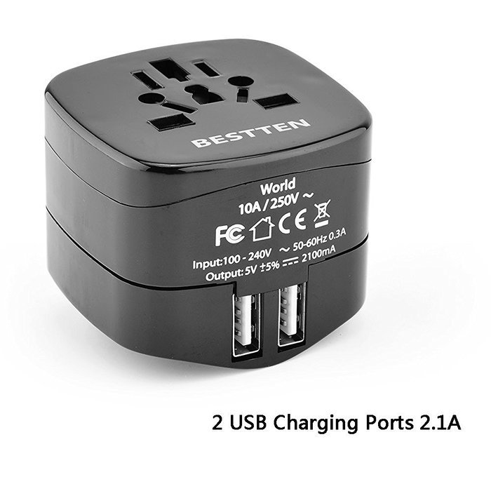 Bestten 3 Outlet Mini Travel Charger Surge Protector with Dual USB Charging Ports (shared 2.4A), 18in Cord, Portable... N15