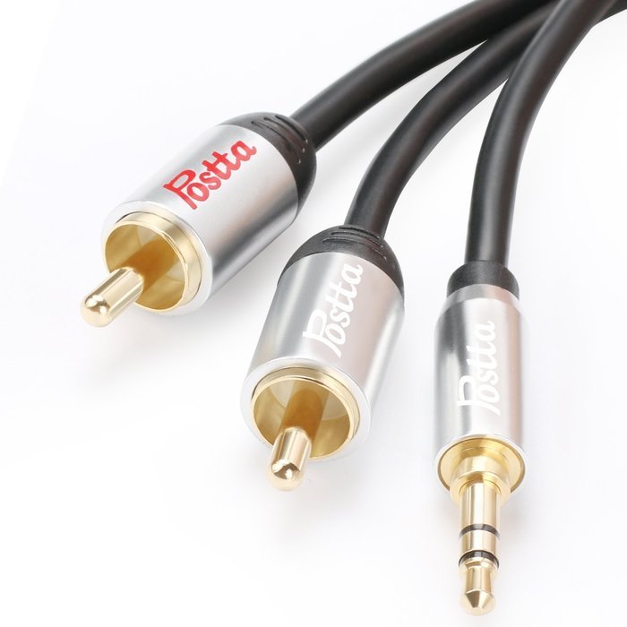 Postta 3.5mm to 2RCA Stereo Audio Cable(20 Feet)Gold Plated Dual-Shielding with Premium AL-Shell -Black N2