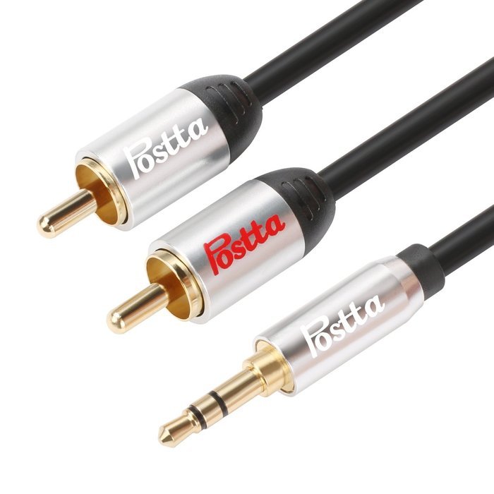 Postta 3.5mm to 2RCA Stereo Audio Cable(20 Feet)Gold Plated Dual-Shielding with Premium AL-Shell -Black N4
