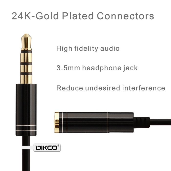 DIKOO 35510011 AUX 3.5mm Male to Male Stereo Audio Cable with In-line Microphone N51