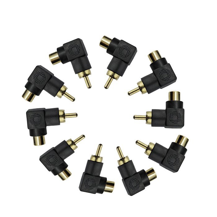 Ocr TM Right Angle Shaped RCA Male to RCA Female Connector Adapter Gold 10 Pack N2