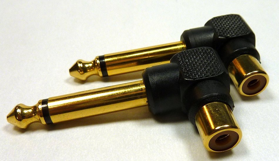 Velleman 2-Pk RCA Female Jack to 1/4" Mono Male Plug Right Angle Gold Audio Adapter N4