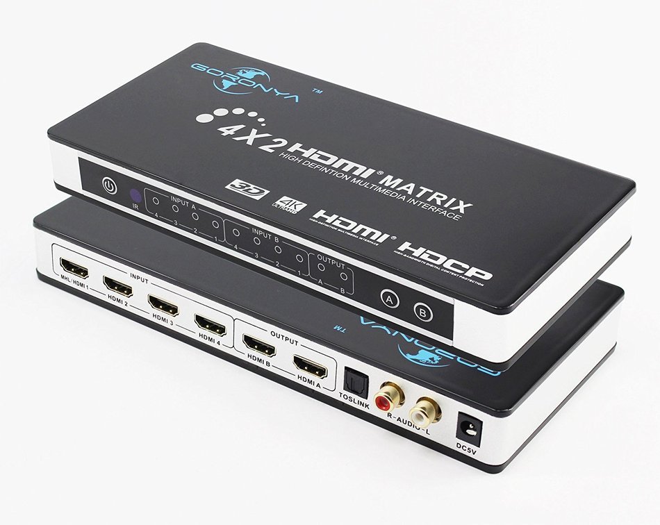 Goronya HDMI Matrix Splitter/HDMI Switch | 4 in 2 out with Optical & L/R Audio Output | HDMI Selector/Converter... N7