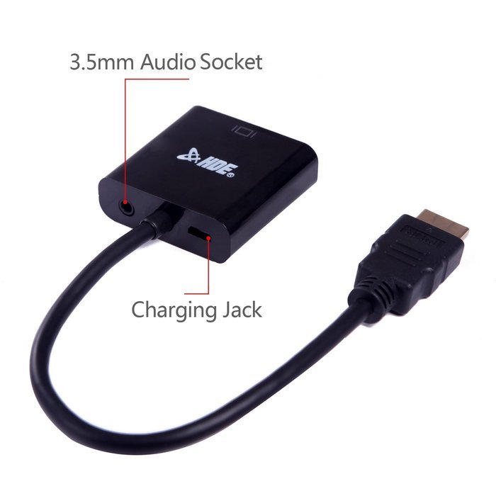 HDE 1080p HDMI to VGA HDTV Gold Plated Active Adapter Video Converter with 3.5mm Audio Cable and Micro USB Port... N9