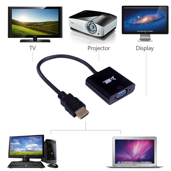 HDE 1080p HDMI to VGA HDTV Gold Plated Active Adapter Video Converter with 3.5mm Audio Cable and Micro USB Port... N10