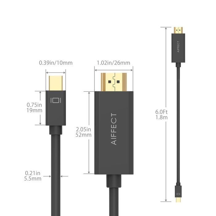 AIFFECT Mini DP to HDMI Cable 1080P Mini DisplayPort to HDMI Cable (Thunderbolt Port Compatible) for Apple Macbook... N13