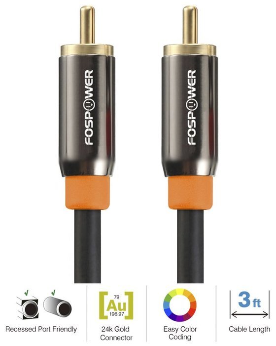 FosPower (25 Feet) RCA Male to RCA Male [24K Gold Plated Connectors] Premium S/PDIF Digital Audio Coax Cable for... N8