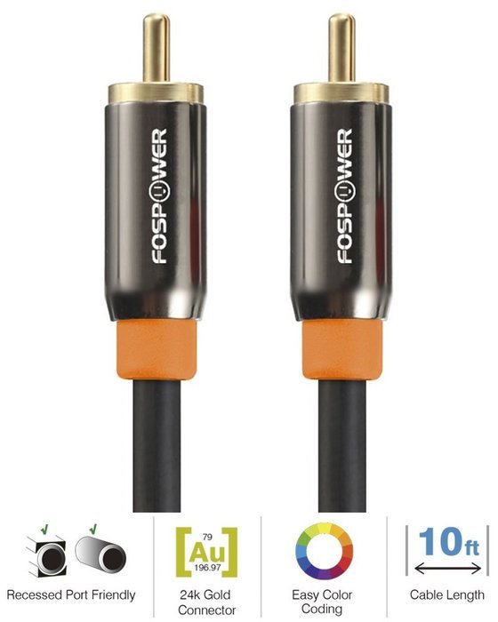 FosPower (25 Feet) RCA Male to RCA Male [24K Gold Plated Connectors] Premium S/PDIF Digital Audio Coax Cable for... N10
