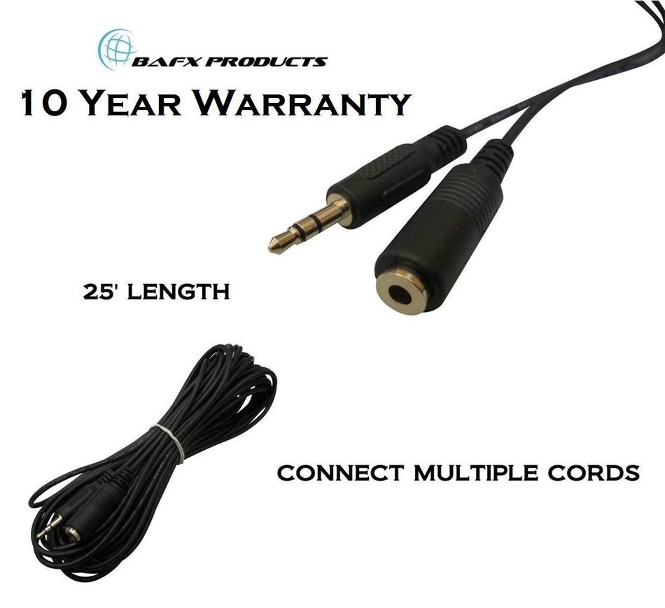 BAFX Products&reg; - 25 Foot - Shielded - Headphone Stereo Audio Extension - 3.5mm Jack - (M/F) Male to Female - Nickel... N3
