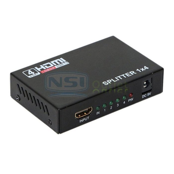 Full HD HDMI Splitter 1X4 4 Port Hub Repeater Amplifier v1.4 3D 1080p 1 In 4 Out N3