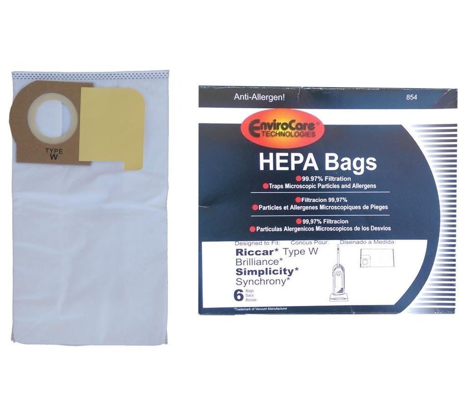 6 (1 Pkg) Type W HEPA Allergy Bags fit Riccar Brillance BRLP BRLD BRLS Simplicity Synchrony SCRP, SCRD, SCRS,...