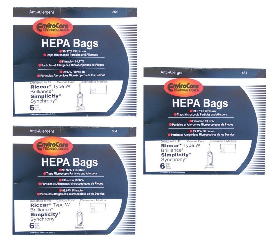 6 (1 Pkg) Type W HEPA Allergy Bags fit Riccar Brillance BRLP BRLD BRLS Simplicity Synchrony SCRP, SCRD, SCRS,... N2
