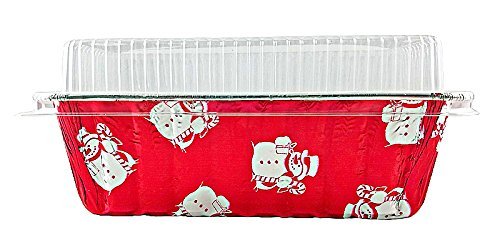 Handi-Foil 2 lb. Red Holiday Christmas Snowman Aluminum Foil Loaf / Bread Baking Pan w/Clear Dome Lid (25) N14