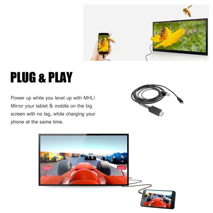 ELECLOVER 6 feet MHL Micro USB to HDMI 1080P HDTV Adapter Cable with integrated USB Charging Cable for Samsung... N5