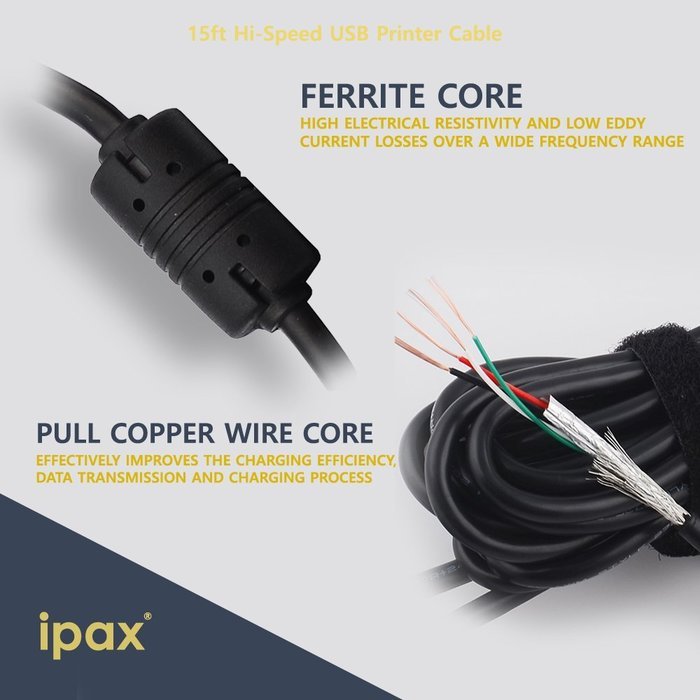 15ft USB Printer Cable + 10ft AC Power Cord IPAX for CANON Pixma EPSON Workforce Pro Stylus Expression Home HP... N6