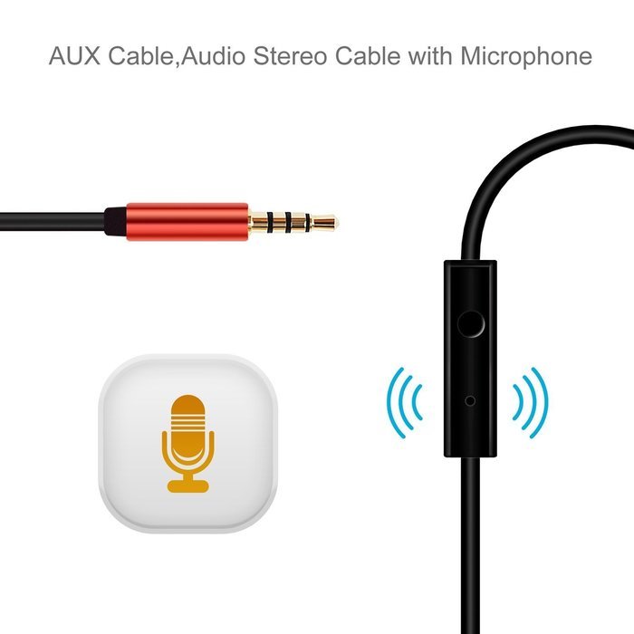 DIKOO 35510011 AUX 3.5mm Male to Male Stereo Audio Cable with In-line Microphone N54