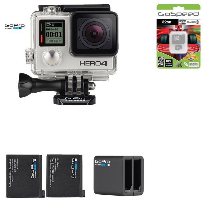 GoPro Hero4 Hero 4 12MP Full HD 4K 30fps 1080p 120fps Built-In Wi-Fi Waterproof Wearable Camera Black Adventure... N139