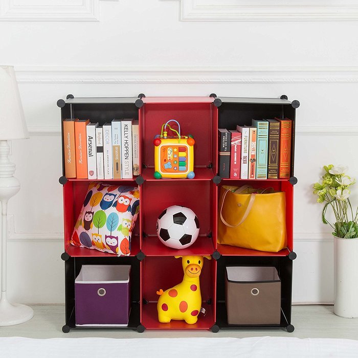 C&AHOME -DIY Bookcase Media Storage Standing Shelf Storage Cabinet Cube of 9 (White Cross Door) N7