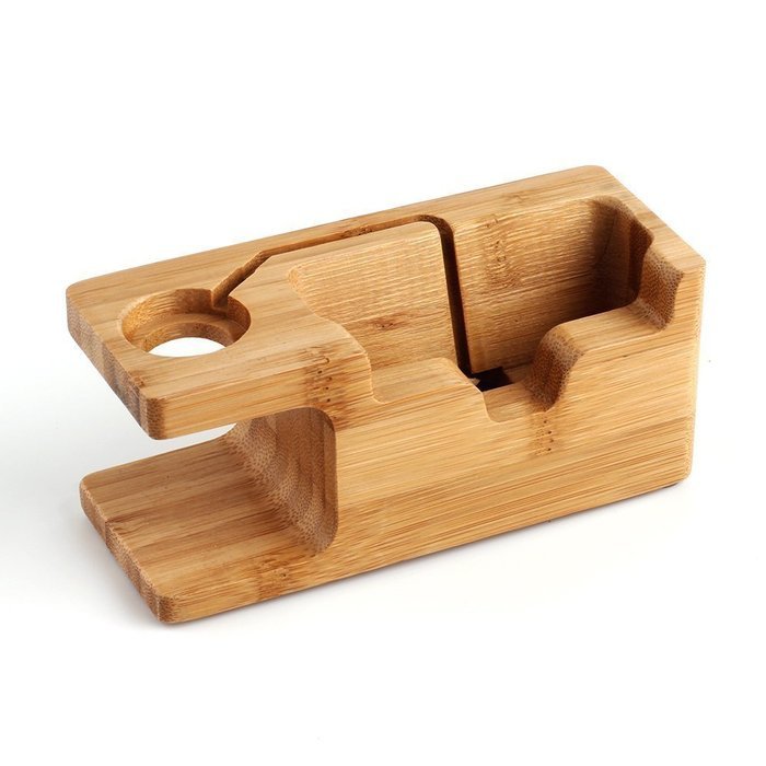 TuoP@Cell Phone Charger Dock with Watch Holder Desk Wooden Charging Stand 2 in 1 Bamboo Charging Stand Support...