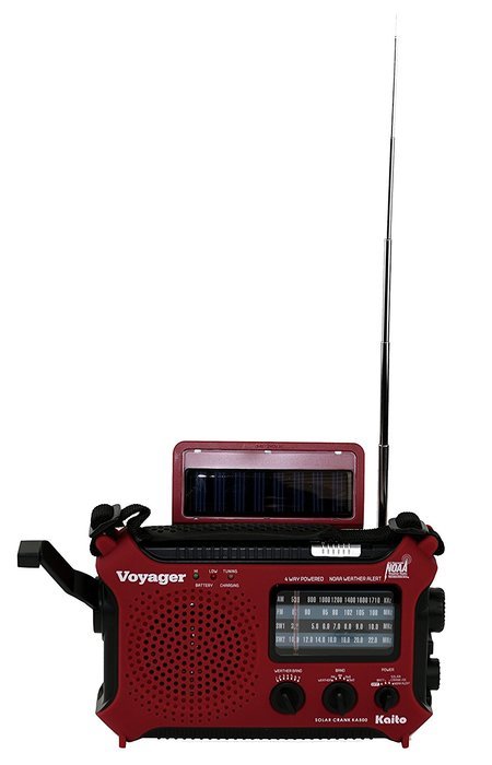Kaito KA500IP-RED Voyager Solar/Dynamo AM/FM/SW NOAA Weather Radio with Alert and Cell Phone Charger, Red