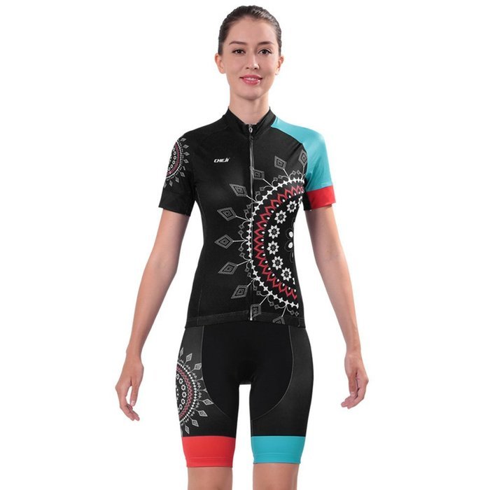 Ophelia Women Short Sleeve Cycling Jersey Pant Set+arm Sleeves(Skull,S) N30