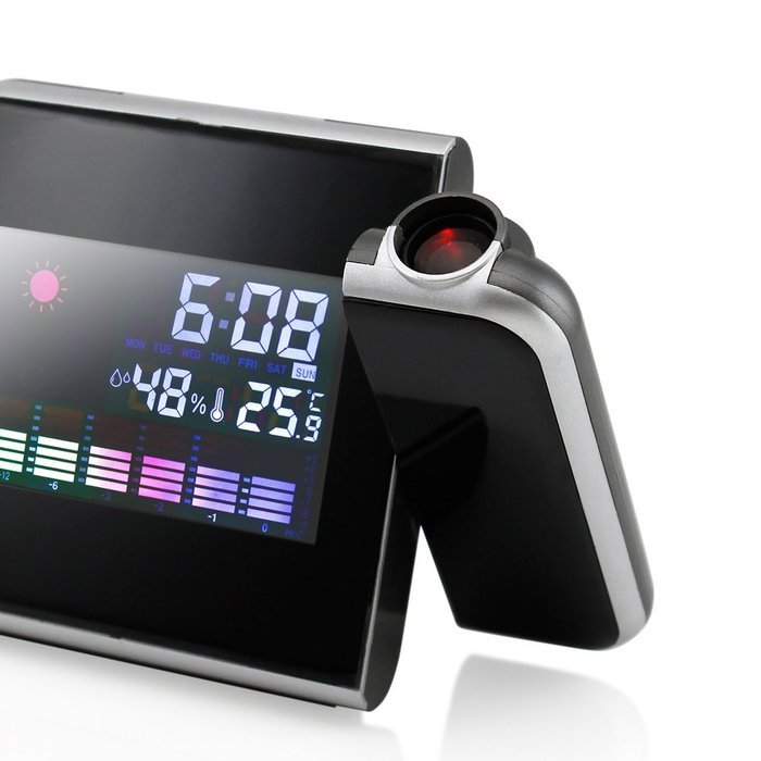 GEARONIC TM Projection Digital Weather Black LED Alarm Clock Snooze Color Display w/ LED Backlight N7