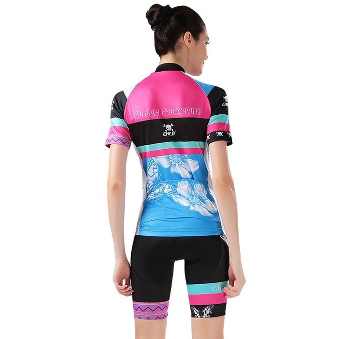 Ophelia Women Short Sleeve Cycling Jersey Pant Set+arm Sleeves(Skull,S) N33