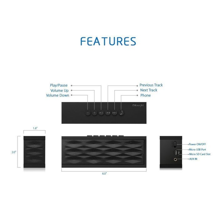 Yuntab Magicbox Wireless Mini Bluetooth Speaker Black Support TF Cards Works for bluetooth device (Iphone 6/ Iphone... N6