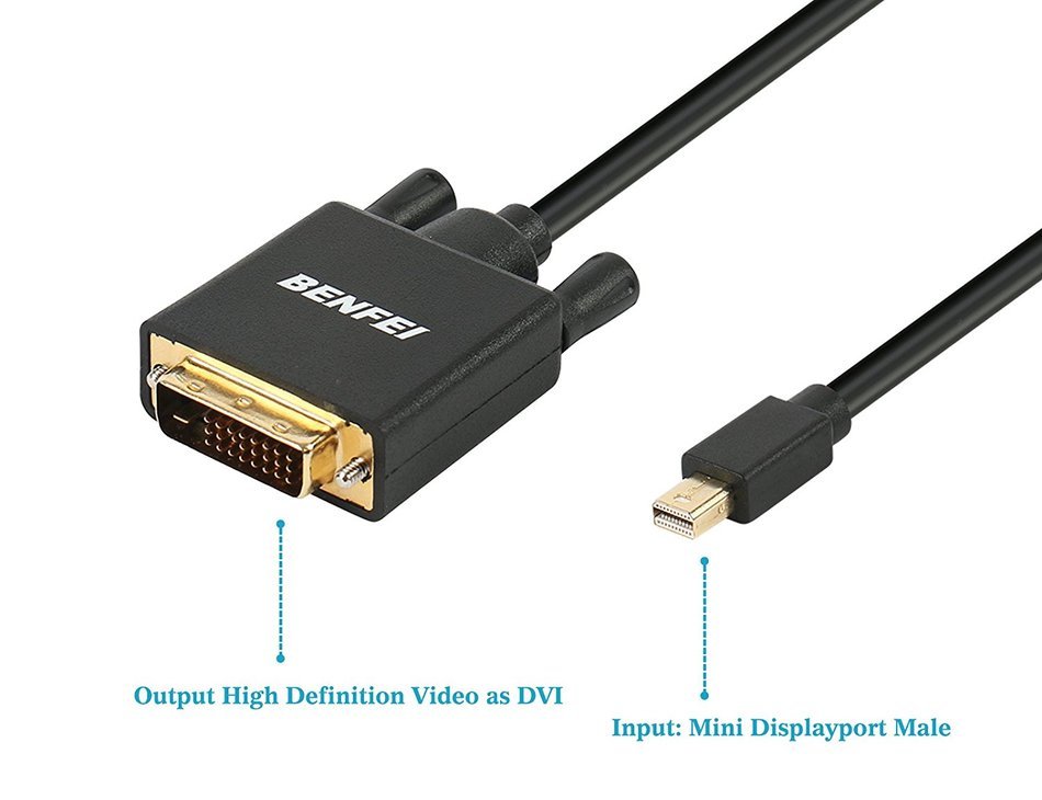 Mini DisplayPort to DVI 6 Feet Cable, Benfei Mini Dp Display Port to DVI Cable Male to Male Gold-plated Cord for... N3