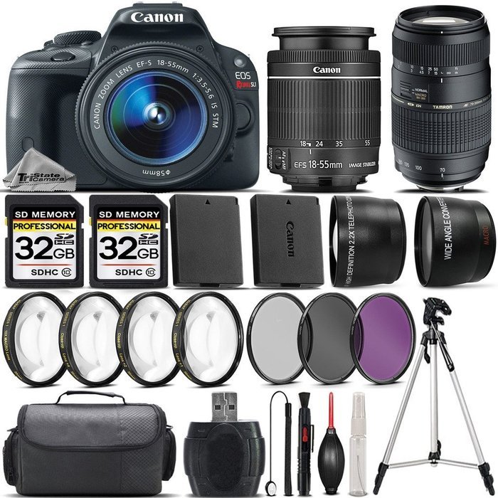 Canon EOS Rebel SL1 DSLR Camera + Canon 18-55mm IS STM Lens + Tamron 70-300mm Di LD Macro Lens + 0.43X Wide Angle...