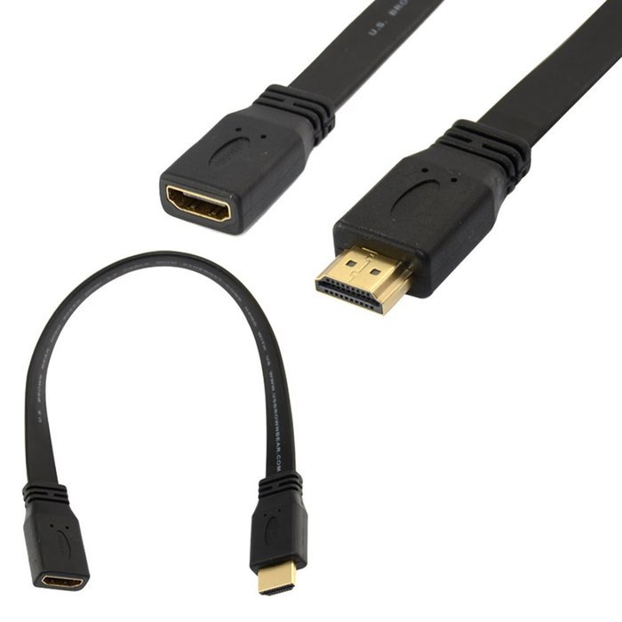 1Ft 30cm Gold HDMI Female Jack to Male F/M Extension Lead Cord Flat Cable HDTV N2