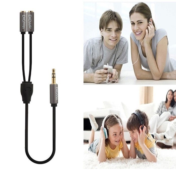 DiGiYes&reg; 1.8m（6ft） 3.5mm Male to 2 x 3.5mm Female Aux Stereo Audio Splitter Cable Gold Plated Metal Connector... N13