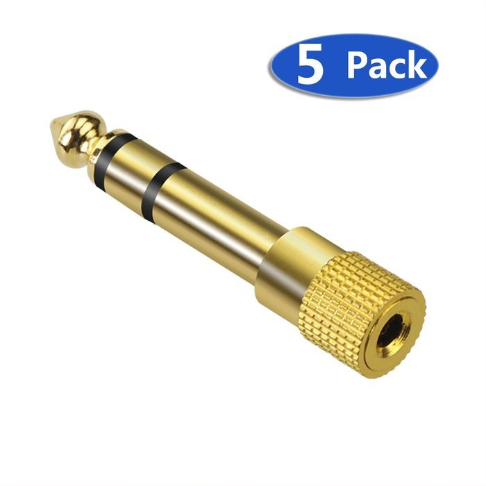 VCE (5-PACK) Gold Plated 6.35mm (1/4 inch) Male to 3.5mm(1/8 inch) Female Stereo Jack Adapter