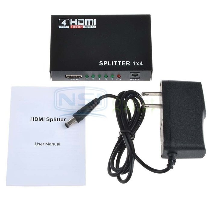 Full HD HDMI Splitter 1X4 4 Port Hub Repeater Amplifier v1.4 3D 1080p 1 In 4 Out N5