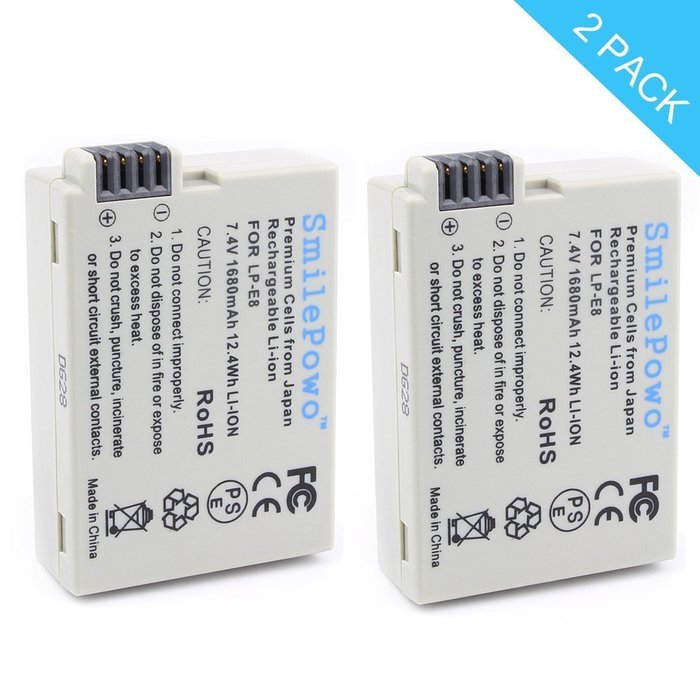 SmilePowo 2-PACK LP-E8 Battery for Canon Rebel T3i, T2i, T4i, T5i, EOS 600D, 550D, 650D, 700D, Kiss X5, X4, Kiss... N9
