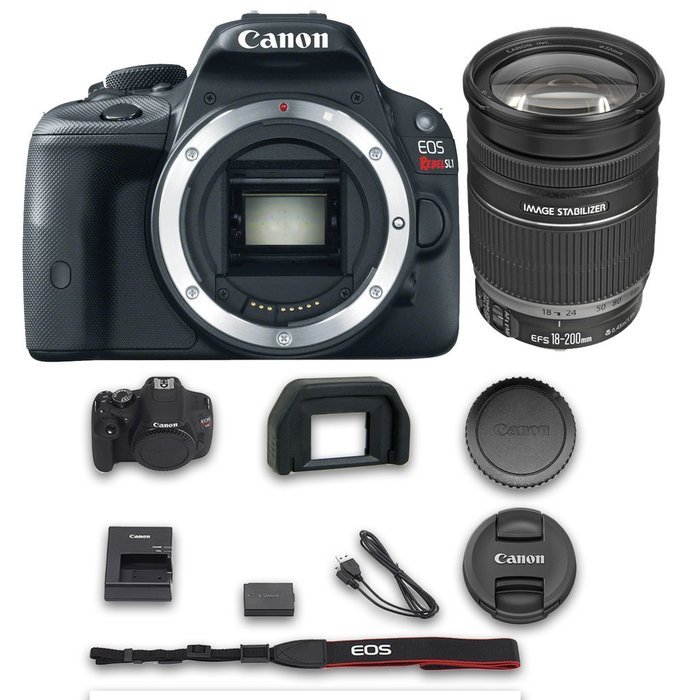 SL1 DSLR Camera + Canon EF-S 18-200mm f/3.5-5.6 IS Lens + All Original Accessories Included - International Version